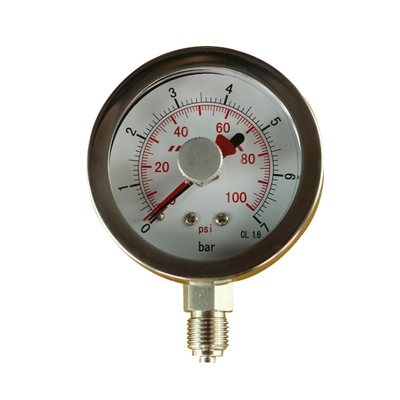 2 Inch 1.5 Inch Liquid Filled Fuel Pressure Gauge 0-100 Psi 1/8" Npt Adjustable Memory Pointer